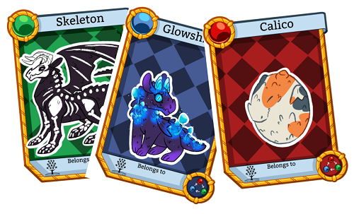 Reading dragon cards for the Skeleton, Glowshroom, and Calico dragons